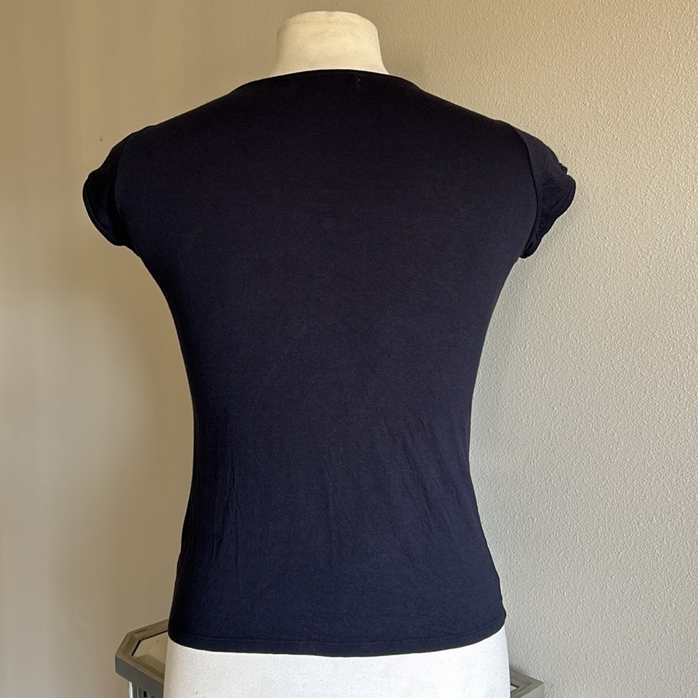 Ellen Tracy | Womens Navy Blue Short Cap Sleeve Top w/ Gold Sequins - Size M - Picture 3 of 6